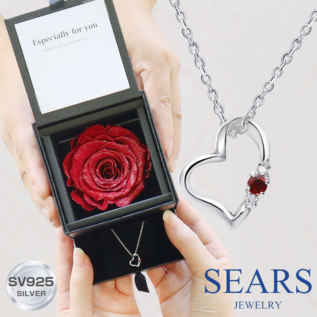 ネックレス レディース ハート ダイヤモンド 誕生石 プリザーブドフラワー