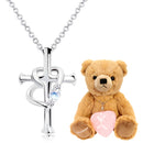 ネックレス レディース テディベア ぬいぐるみ付 クロス ハート 十字架 ダイヤ 誕生石 p5257-tdt-01