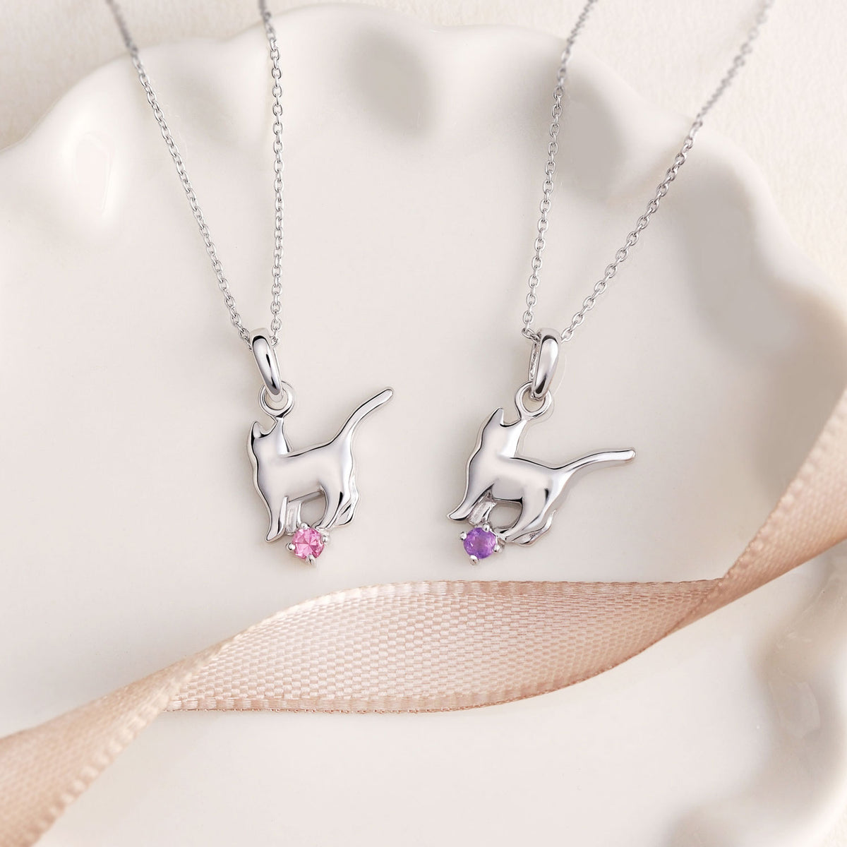 ネックレス レディース 猫 ネコ ねこ キャット 誕生石 ネックレス