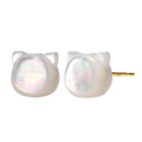 ピアス レディース 10金 スタッドピアス K10 白蝶貝 黒蝶貝 ネコ シェル クロネコ シロネコ se102-0001