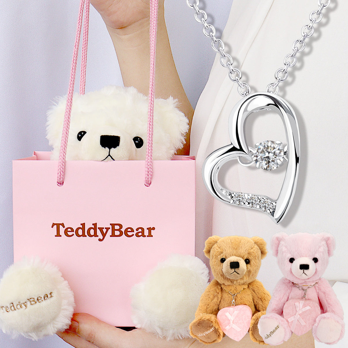 ダンシングストーン ハート ネックレス レディース テディベア ぬいぐるみ