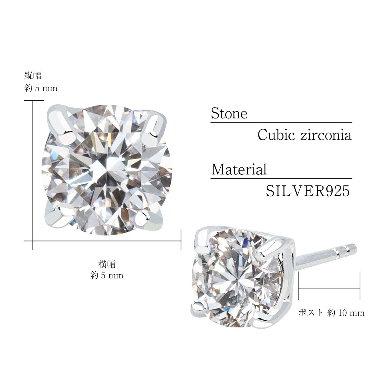 ピアス メンズ レディース キュービックジルコニア 5mm シルバー925