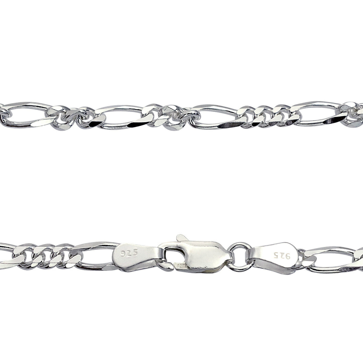 フィガロ 6面カット チェーン ネックレス シルバー sv 925 幅 3.4mm